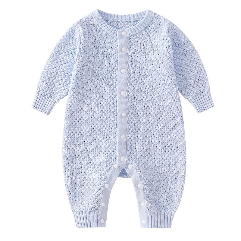 Fnaobai Newborn Boys Girls Sweater Romper Knitted Baby Outfits Toddler Fall Winter Solid Bodysuit Jumpsuit Clothes for 0~24M (Blue, 0-3M)