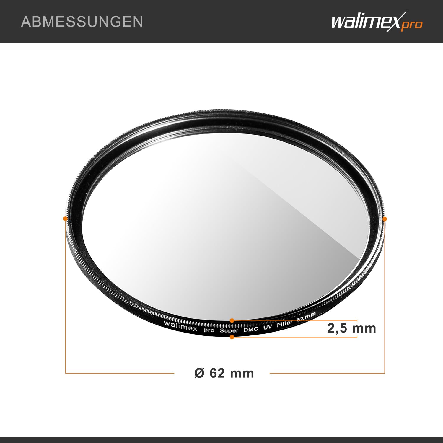 Walimex pro Filtro UV Slim Super DMC 62 mm – Filtro UV Filtro de Lente Slim Solo 2,5 mm, 16 x Super DMC de Recubrimiento, para protección de Objetivos y Colores Brillantes, con Caja