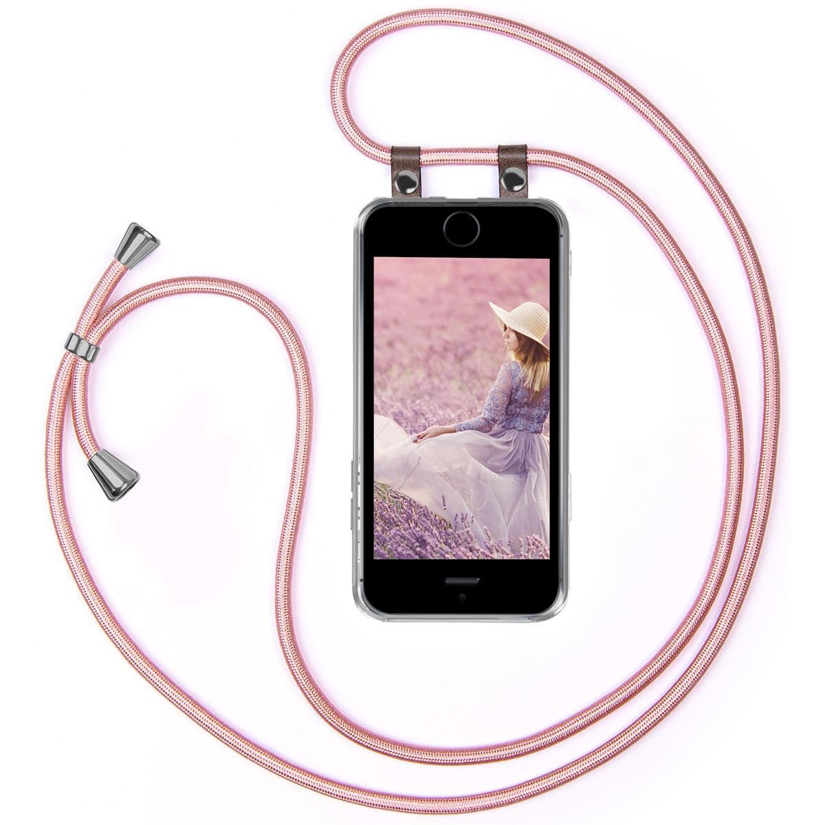 Custodia Con Tracolla Moex Per IPhone 5/5s/SE 2016 – Cordino Regolabile In Oro Rosa, Silicone Trasparente - 2
