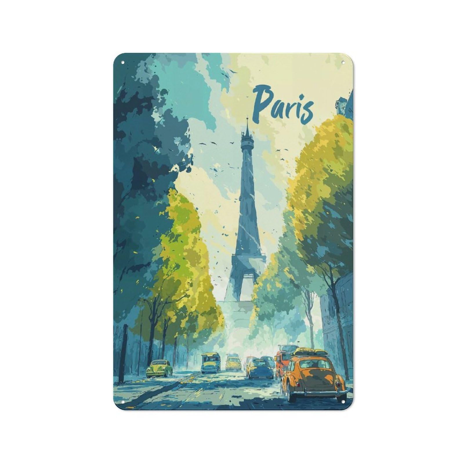 Junmoney Paris Eiffel Tower Street Scene Retro Metal Sign 30X20cm For Lounge Or Reading Corner, For An Autumn Wall Display In Lounge And Reading Corner