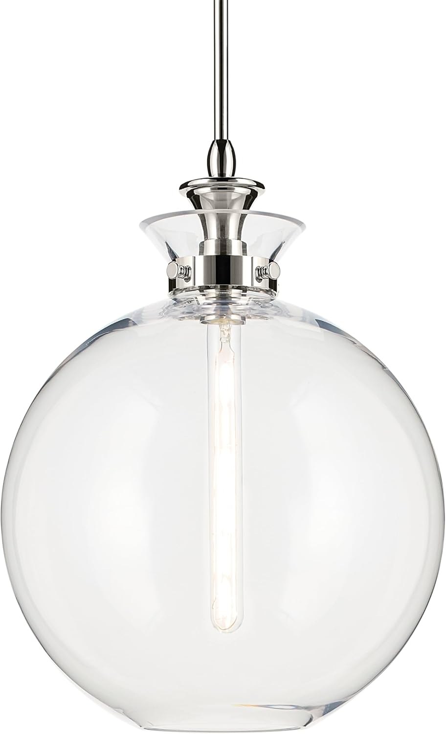Kichler Laria 1-Light Pendant Light Fixture, Traditional Kitchen Island Hanging Light with Clear Glass Globe in Polished Nickel, Sloped Ceiling Compatible (19.5" x 15"), 52779PNCLR
