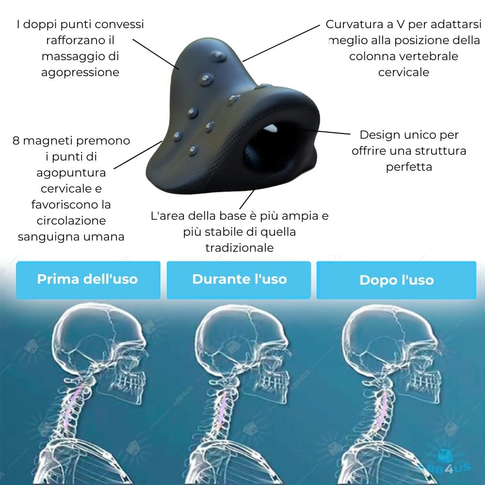 Dispositivo di Trazione Cervicale con 8 Punti Magnetici | Cuscino Chiropratico per Alleviare il Dolore a Collo e Spalle | Correttore di Postura | Rilassante e Portatile | Neck Cloud