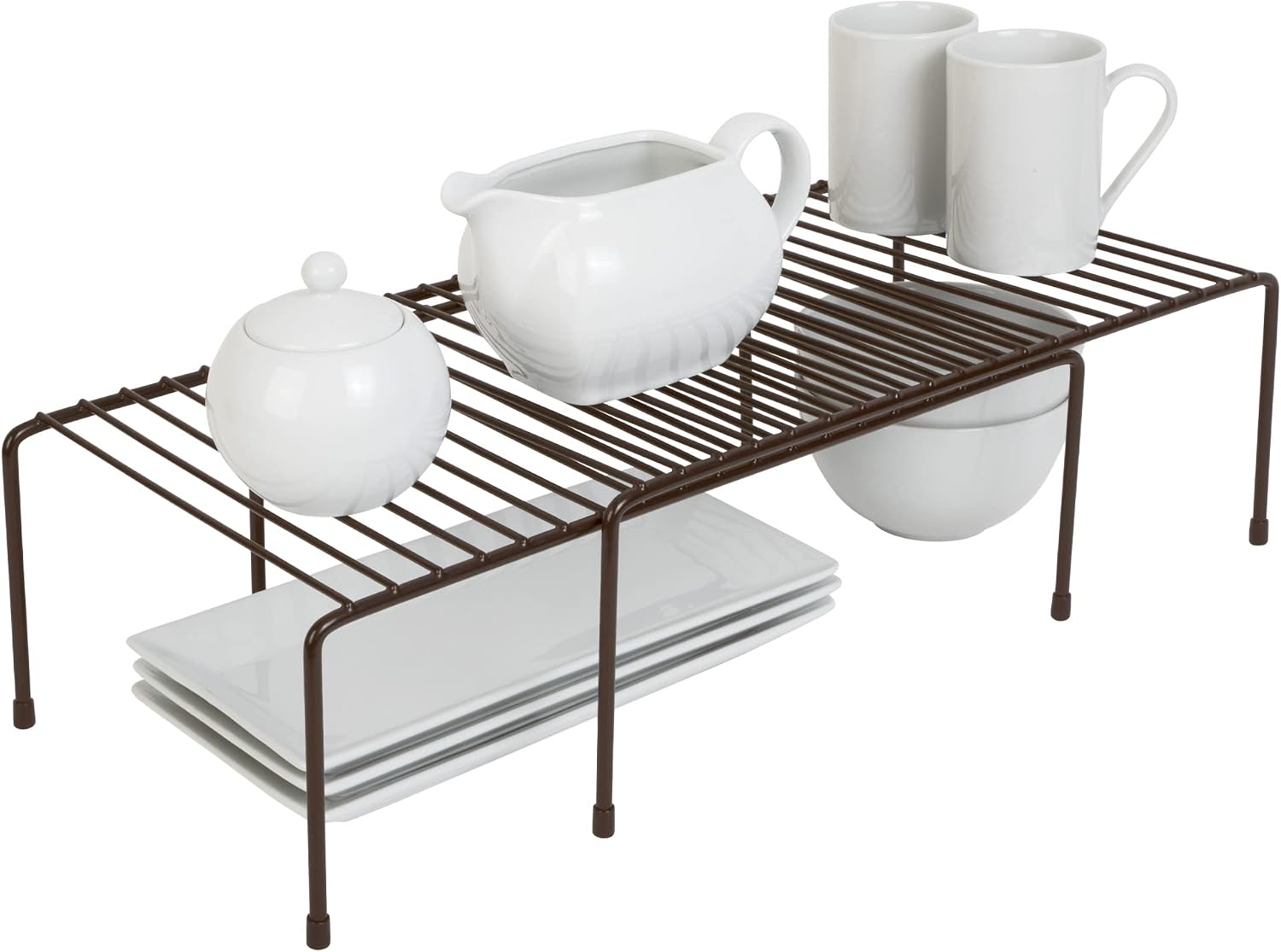Smart Design Expandable Storage Rack - Scratch Resistant Feet - Metal Wire - Kitchen Counter, Bathroom Medicine Organizer, Dish, Plate Display Shelf, Spice Pantry, Cupboard Riser - 16 x 32.5 - Bronze