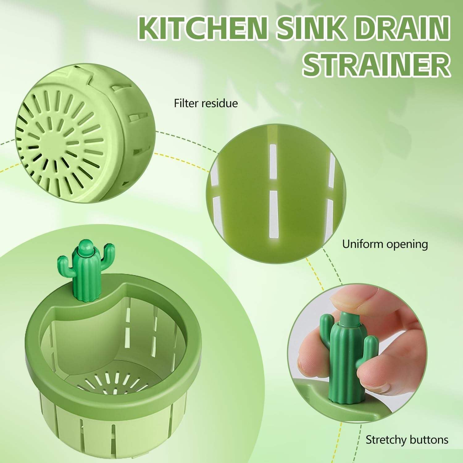 VAALYA TOYS Cactus Kitchen Sink Drain Strainer, Cactus Sink Strainer, Self-Cleaning Sink Strainer,Press Automatic Dumping Basket, Kitchen Sink Waste Collector Filter 4