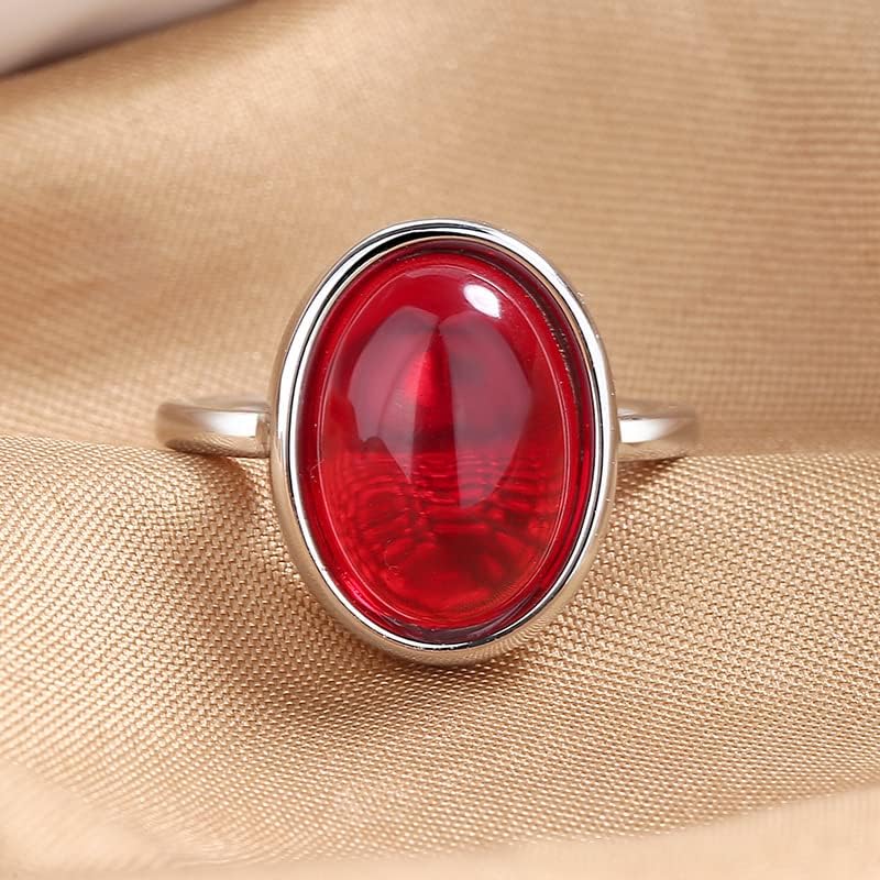Miniatura 2 de Metmejiao Anillo ovalado de plata de ley 925, granate rojo, piedra natal, piedra natal, talla brillante, circonita cúbica, color rubí, anillo de