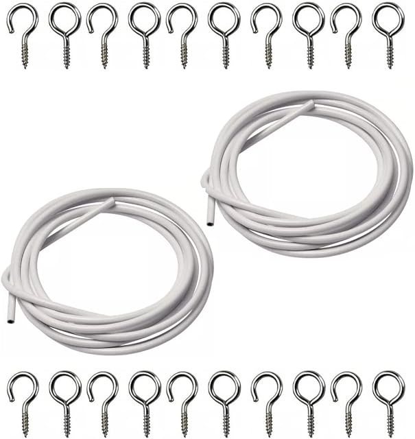 FERRIS | 2 Packs - 3 Metre Curtain Wire with set of 16 Hooks and 16 Eyes | Multi-Purpose Decoration Net Voile Curtain Wire Cable | Strong, Durable and Expandable Cord - Cut to Any Size Length