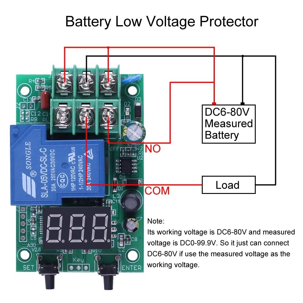 Módulo de monitoreo voltaje CC 0-99.9V, módulo de relé potencia controlador interruptor relé retardo programable protector batería