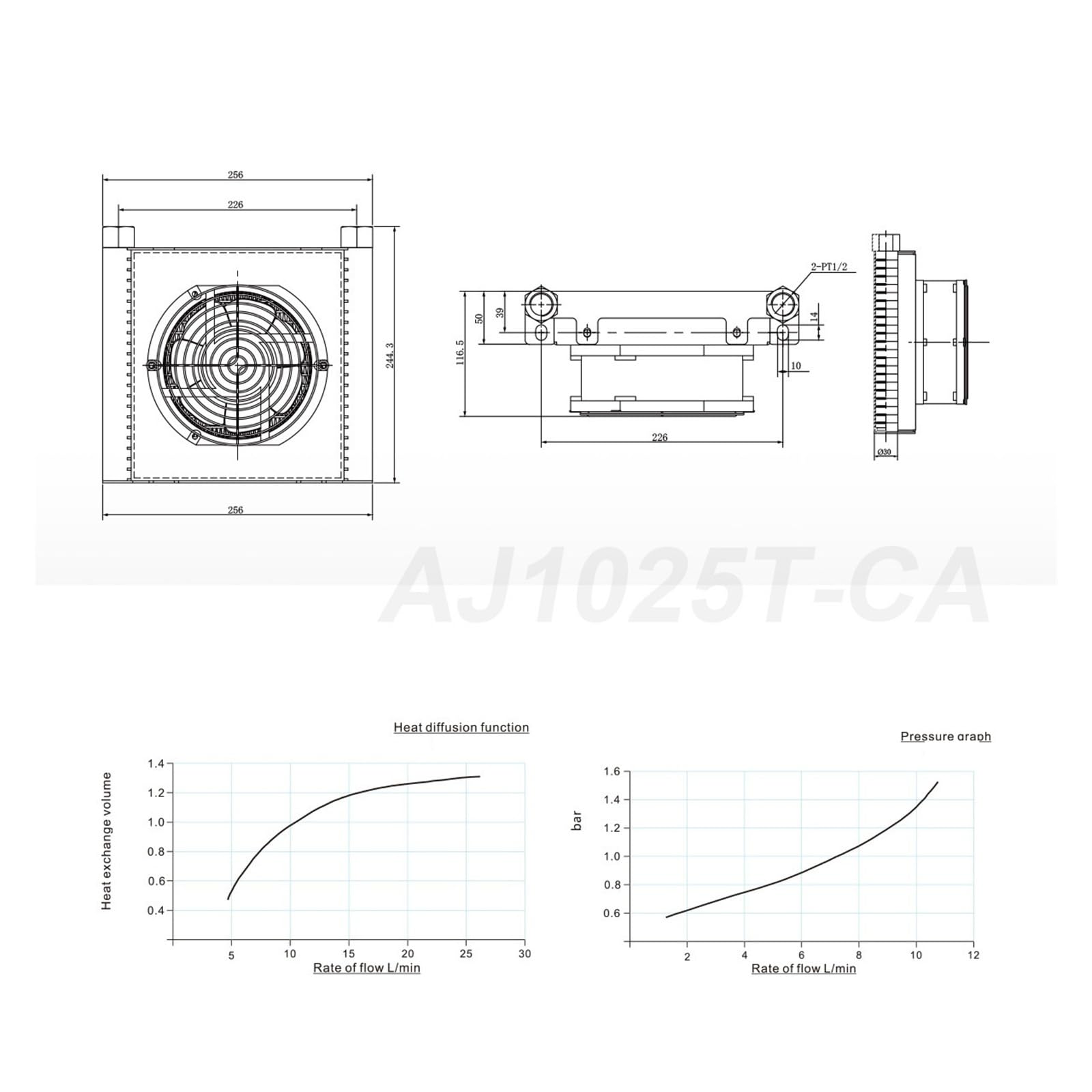Enfriador de aceite for compresor de aire de aluminio AJ1025T-CA de 25 l/min con placa intercambiadora de calor y ventilador Amplia aplicación(AC220V)