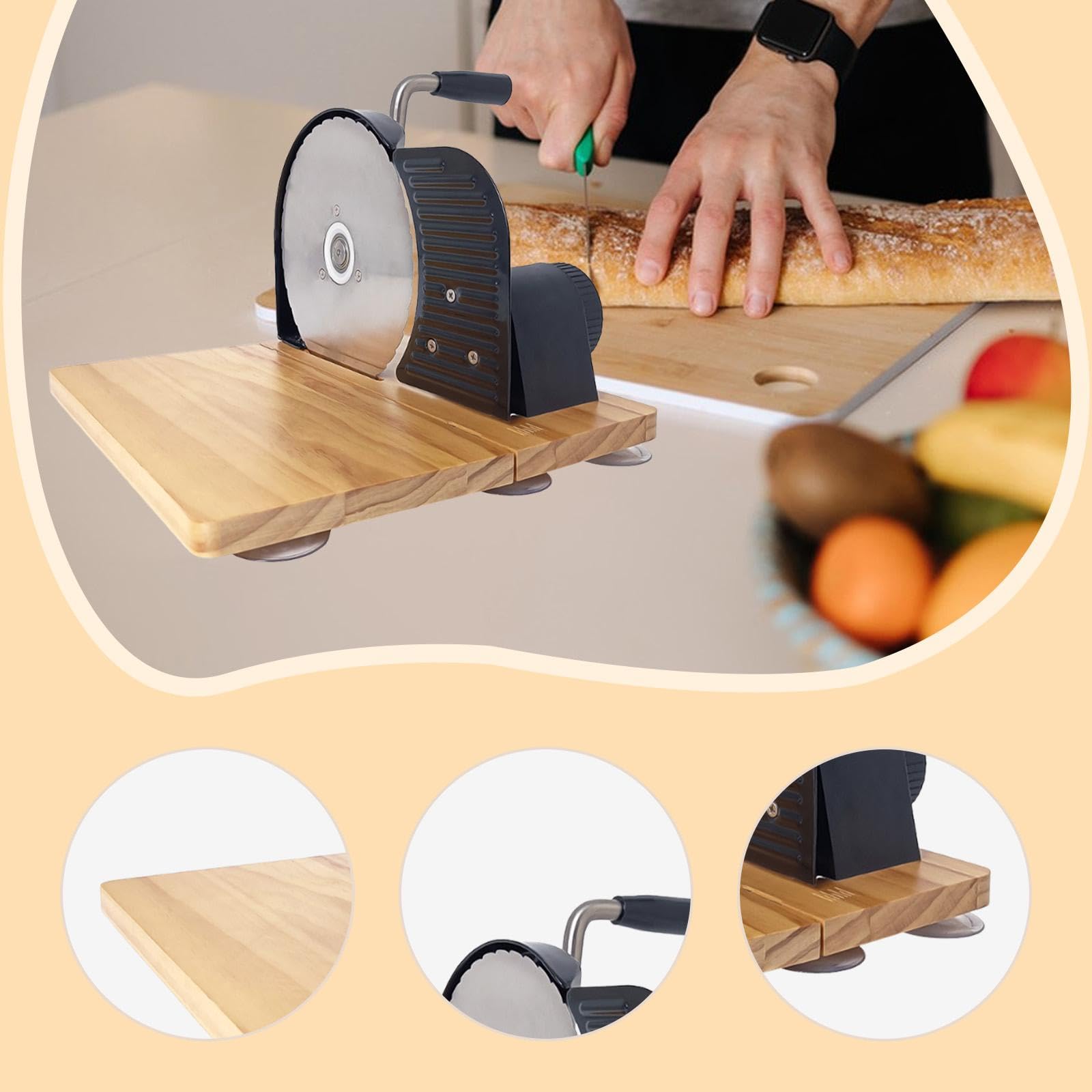 Rebanadora de Pan Máquina para Rebanadas Cortador de Pan de Campo Herramienta Manual con Control de Espesor Preciso Adecuado para Aperitivos Y Comida, Plegable Negro, Individual