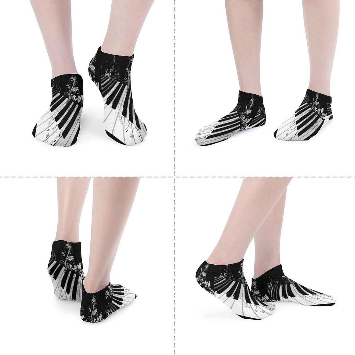 Piano Keys Music Note Socks for Men Women 5 Pairs Ankle Socks