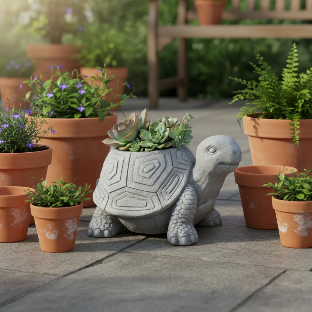 Comfy Hour 14" Turtle Planter for Indoor and Outdoor Plant, Ployresin, Spring in Garden Collection
