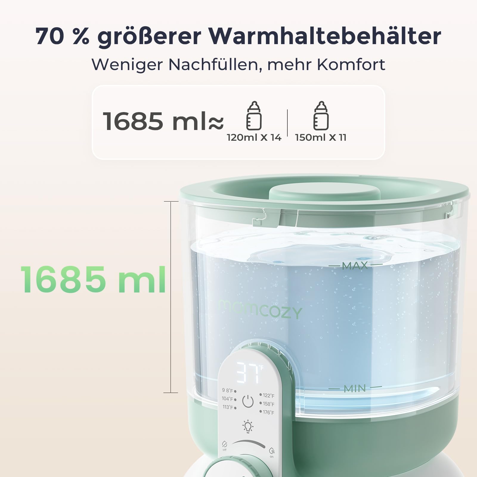 Momcozy Flaschenzubereiter Baby mit Dual-Licht, Schneller Flaschenwärmer zur Milchzubereitung, 1,69 Liter Großvolumen, Milchzubereiter mit 6 Temperaturstufen, Heißwasserspender für Babynahrung