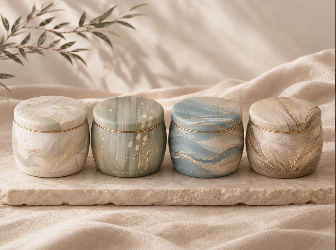 Scented Candles Gift Set for Home, Pack of 4 Natural Soy Wax Candles for Women, Portable Scented Candles Set for Birthday/Christmas/Gift/Travel 125g-spa 4 Pieces 1