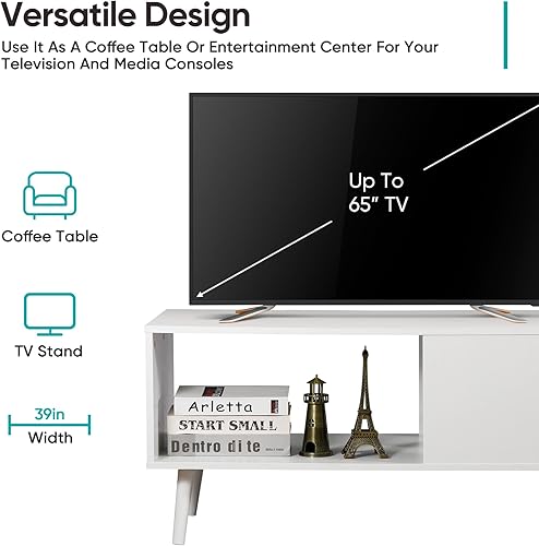 Miniatura 4 de SUPER DEAL Mesa auxiliar de madera de 2 niveles de mediados de siglo moderna con estante de almacenamiento abierto para sala de estar, mesa auxiliar