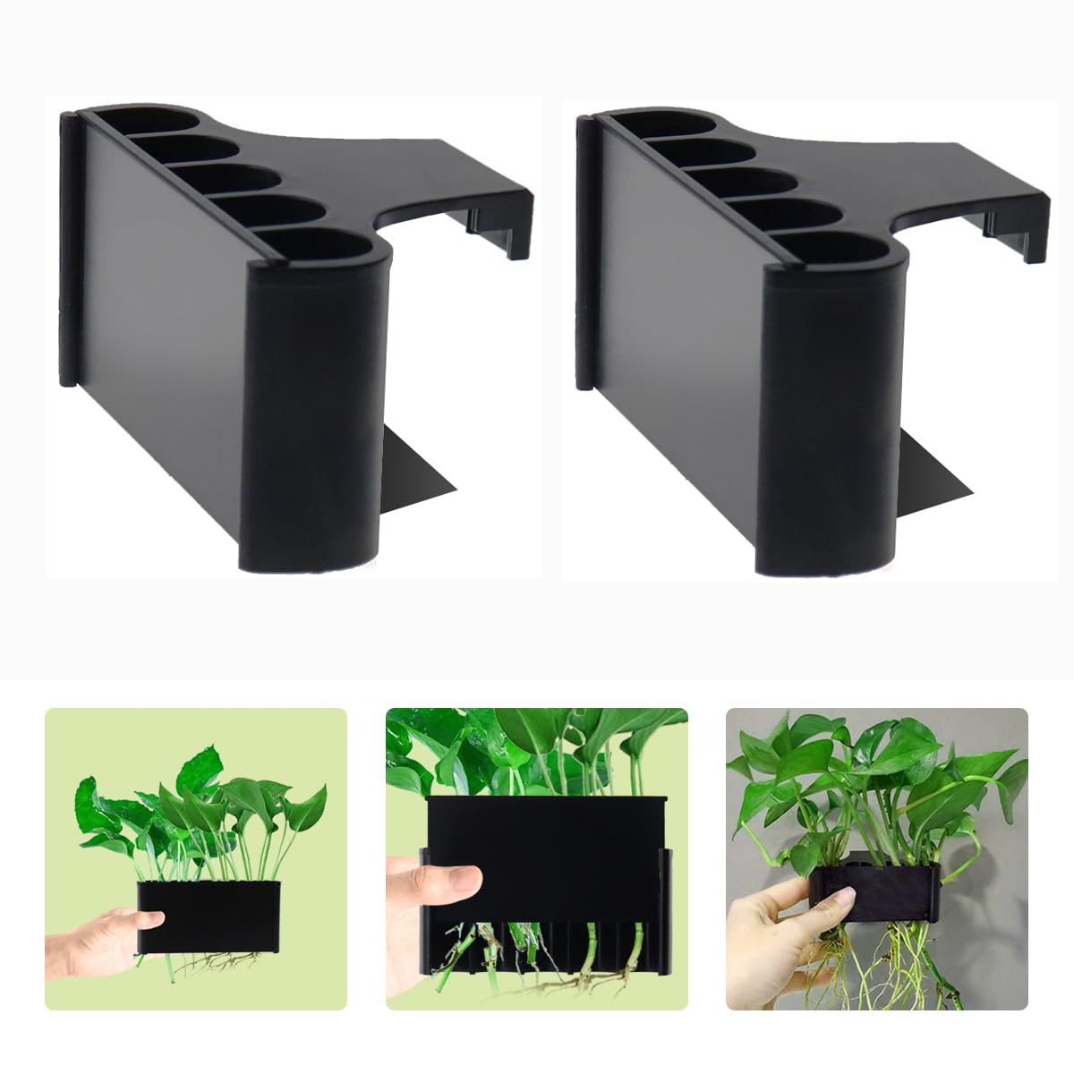 NANEEZOO 2 Pack Aquarium Emerging Plant Holder - Hanging Aquatic Plant Holder with 5 Holes for Fish Tank Aquaponic Cultivation & Aquascape Decorations (Rimmed)