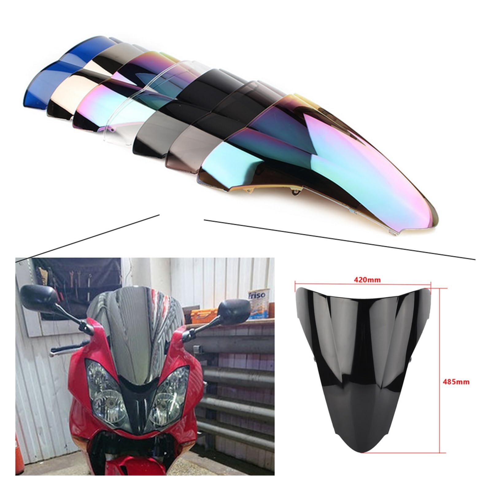 Parabrisas para VFR800 para VFR 800 2002-2012 Parabrisas Doble Burbuja Accesorios Deflectores Carenado Motocicleta Parabrisas Motocicleta carenado (Color : Negro)