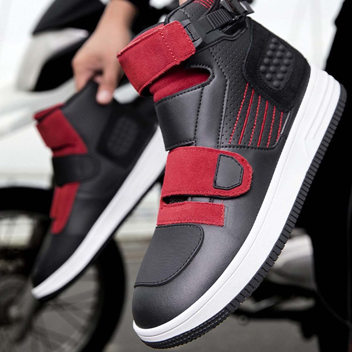 Scarpe da Moto per Uomo e Donna Stivali Moto con Protezioni | Protezioni Rinforzate, Resistenti agli Urti, Chiusura Rapida, Supporto alla Caviglia, Suola Antiscivolo, Moda e Comodi