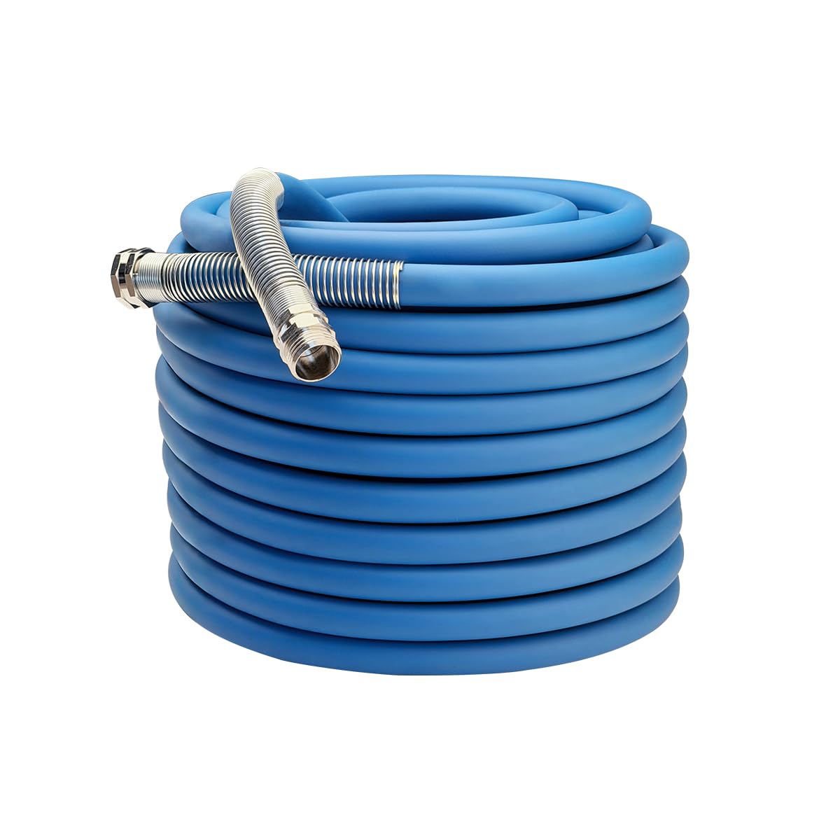 Guitrees 2026 Upgraded Garden Hose 150FT x 5/8", Heavy Duty Rubber Water Hose with Five Layered Braiding, Swivel male and female Nickel-plated Brass Fittings, 1000PSI Burst, 300PSI Working (Blue)