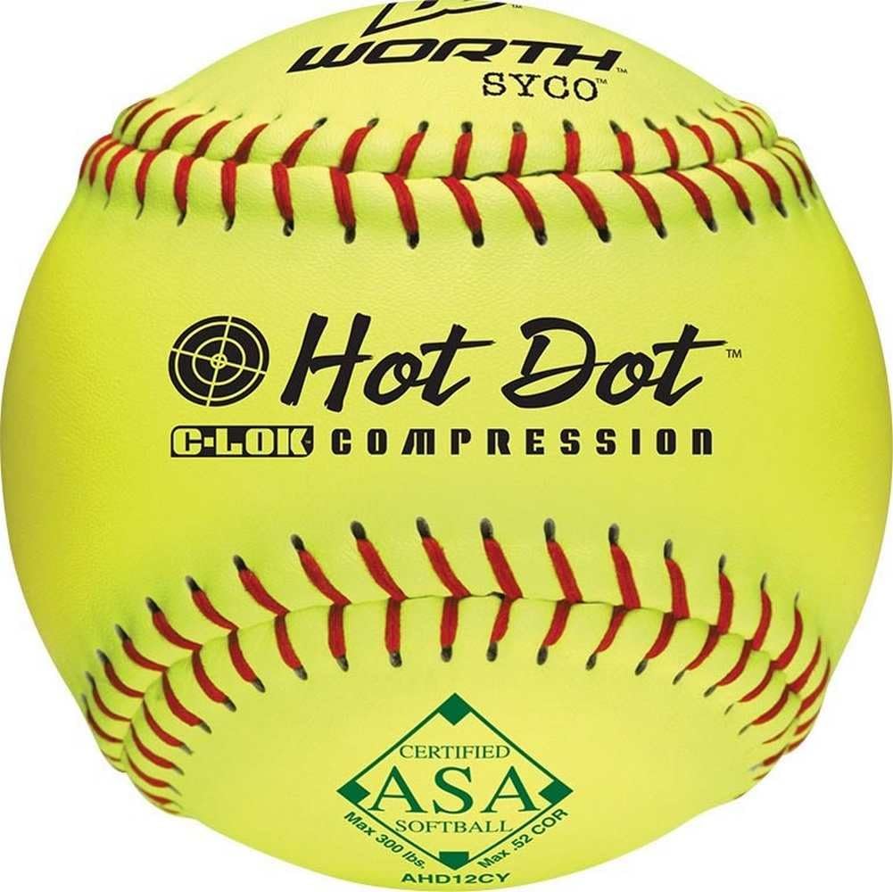 Worth 11" ASA Approved Slowpitch Softballs - 12 Pack Yellow with Red Stitching, Durable 3-Piece Tech for Consistent Spin