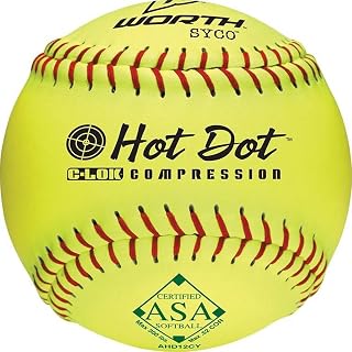 Worth 11" ASA Approved Slowpitch Softballs - 12 Pack Yellow with Red Stitching, Durable 3-Piece Tech for Consistent Spin