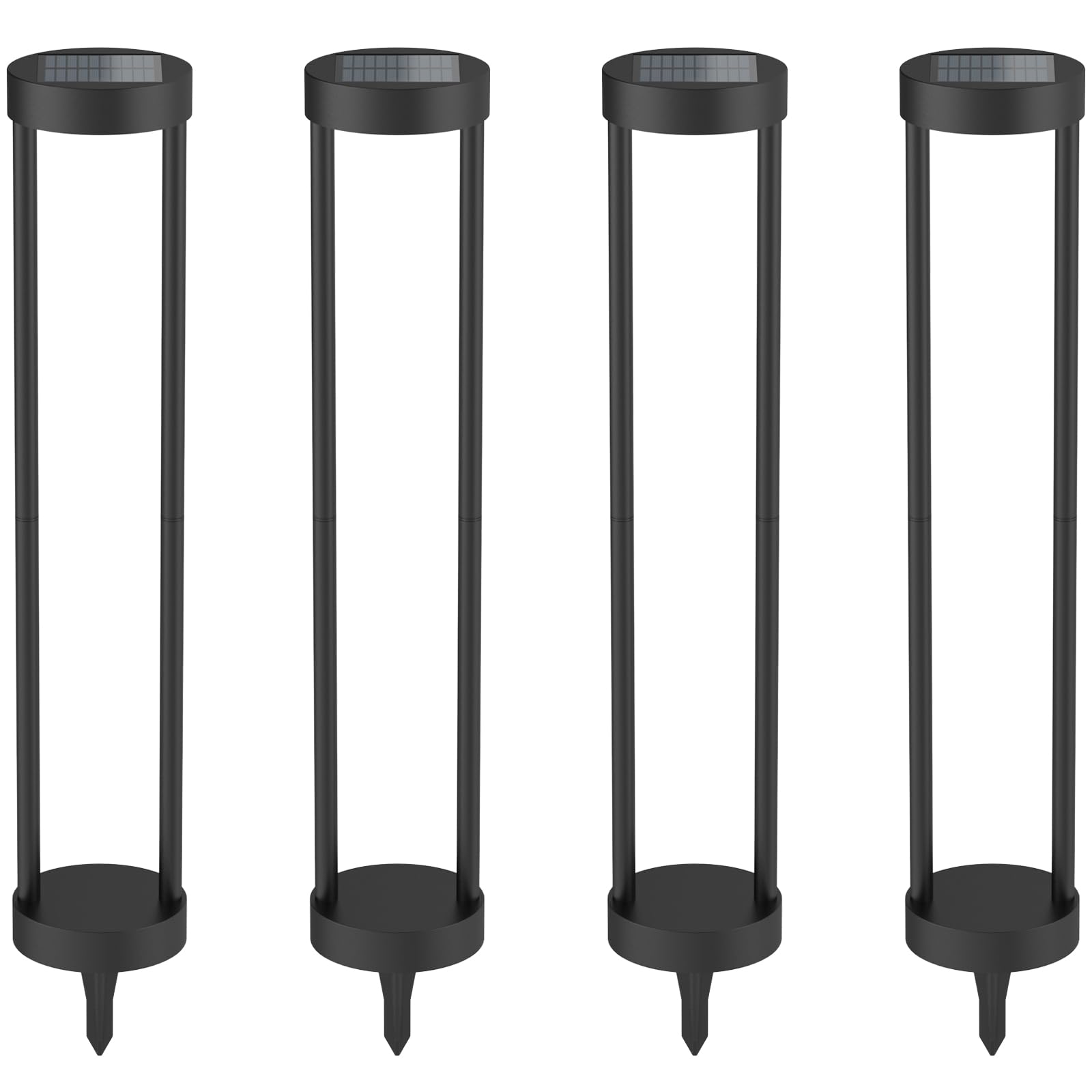 Solar-Pollerleuchten für den Außenbereich, 61 cm hoch, Edelstahl und Eisen, wasserdicht, Solar-Landschaftslicht für Hof, Garten, Gehweg, 4 Stück