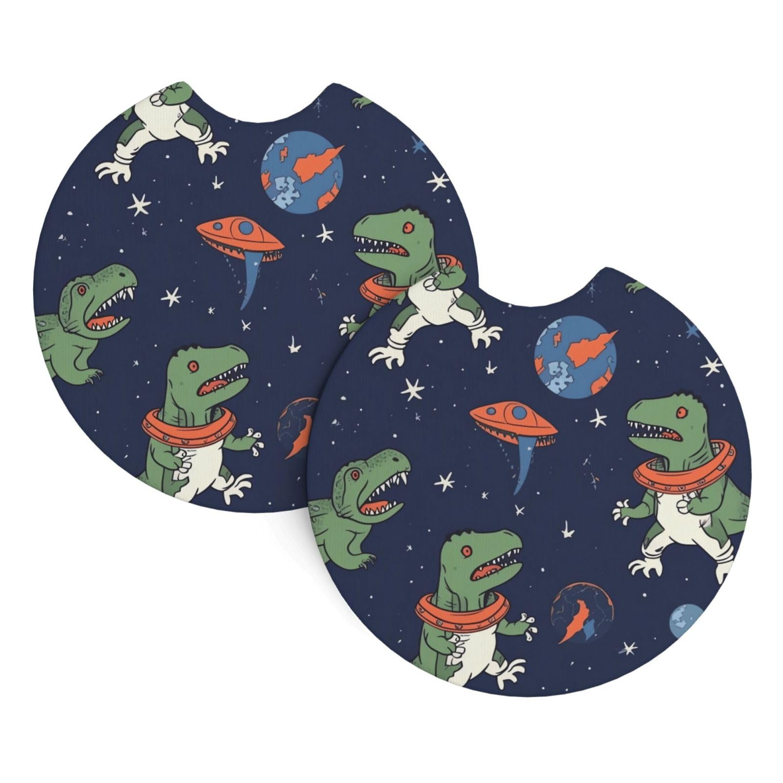 2PCS Car Coaster for Cup Holders Universal Auto Cup Mat Funny Astronaut Dinosaur Rocket Cup Coaster Pad 2.7" Waterproof Neoprene Non-Slip Cup Holder Coasters Car Interior Accessories for Women Men