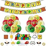 Das Paket beinhaltet: 20 Stück Latexballons (6 gelbe + 4 grüne + 4 rote + 6 goldene Pailletten), 1 Stück alles Gute zum Geburtstag Banner, 11 Stück Kuchendeckel und 2 Stück goldene flache Bänder.