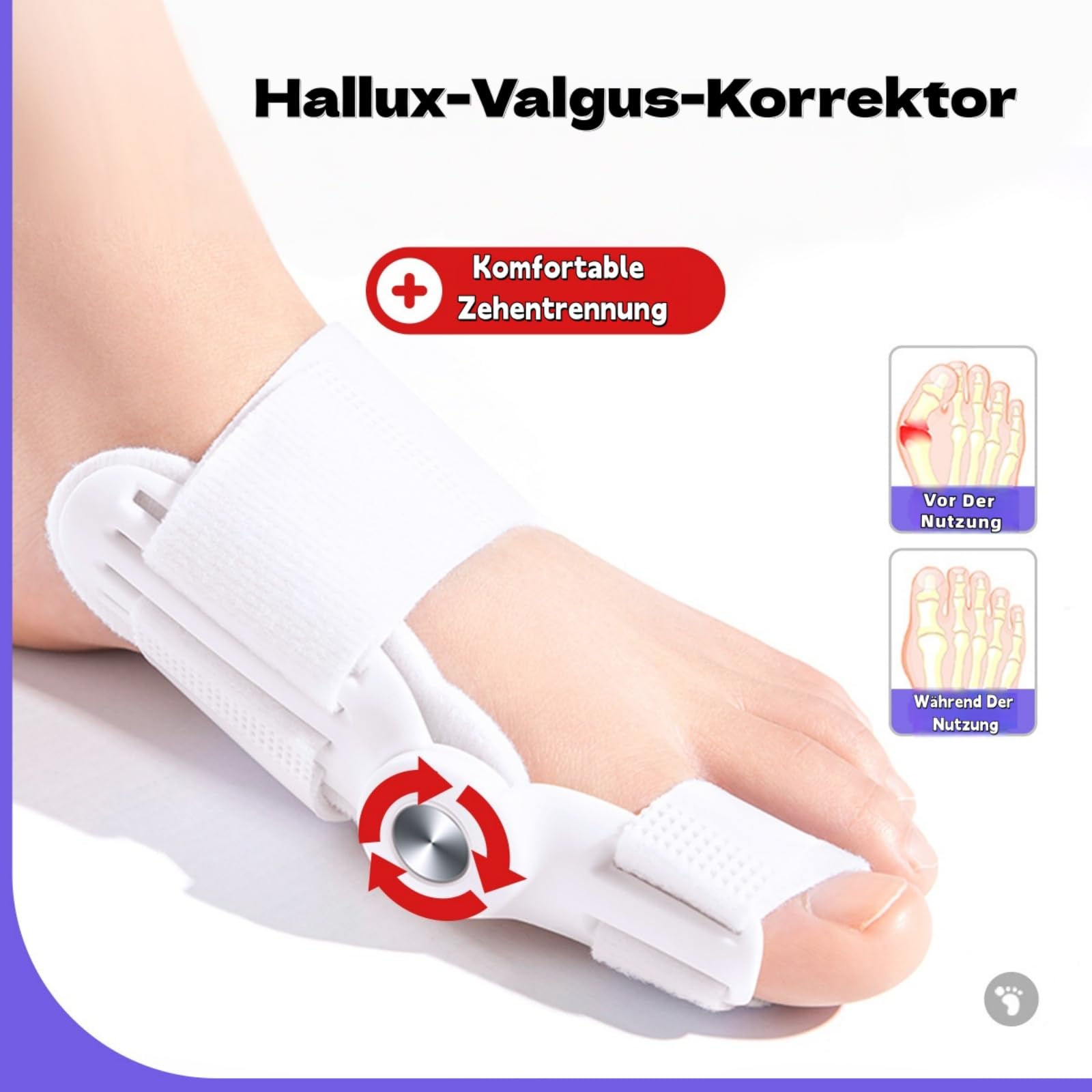 Hallux Valgus Schiene Ballenzeh Korrektor mit Drehknopf für Großzehen-Ausrichtung & Schmerzlinderung Universalgröße(1 Stück) (Universalgröße)