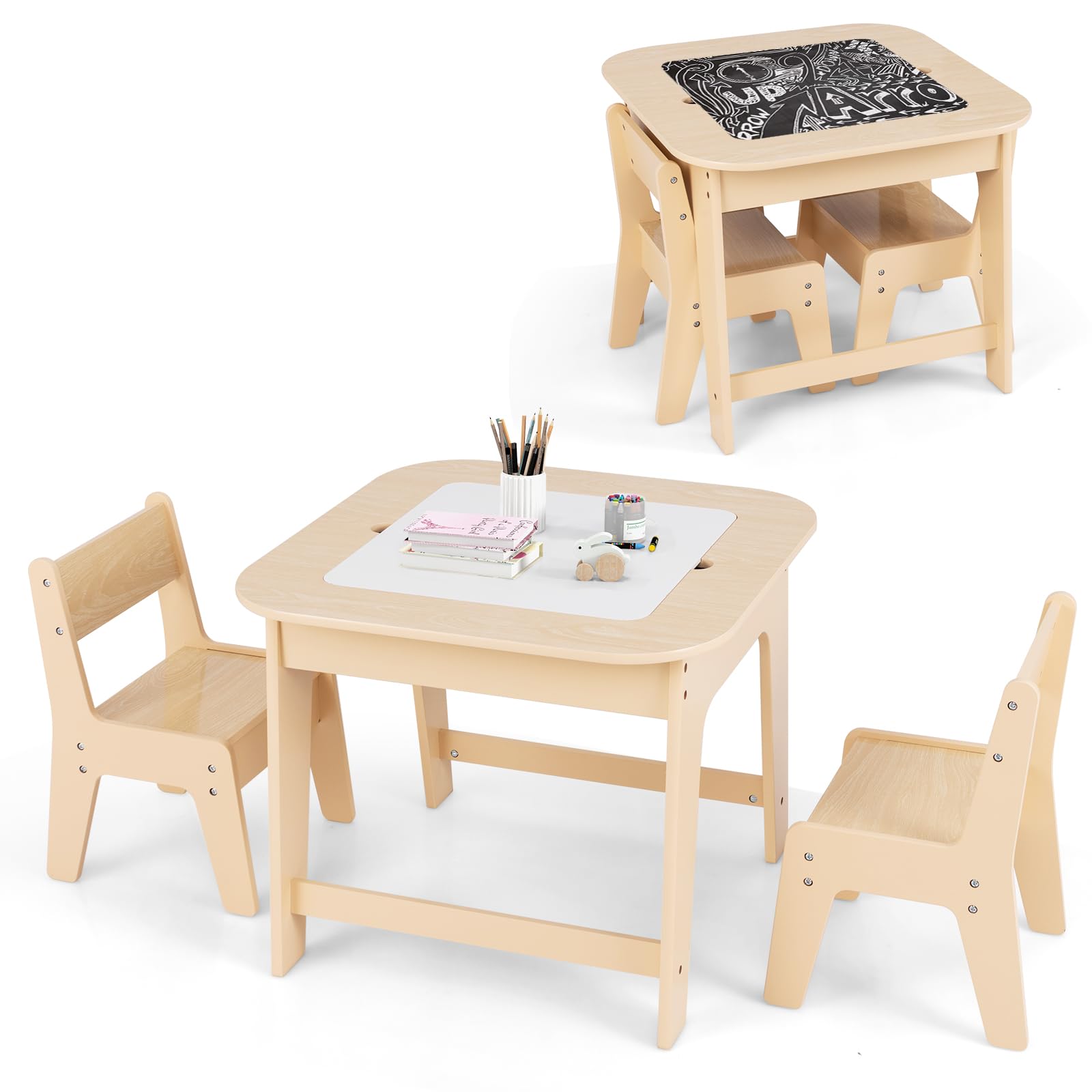 Set Tavolo E 2 Sedie Relax4Life Per Bambini - Lavagna Doppia Faccia, Vano Portagiochi, Bianco - Foto 6