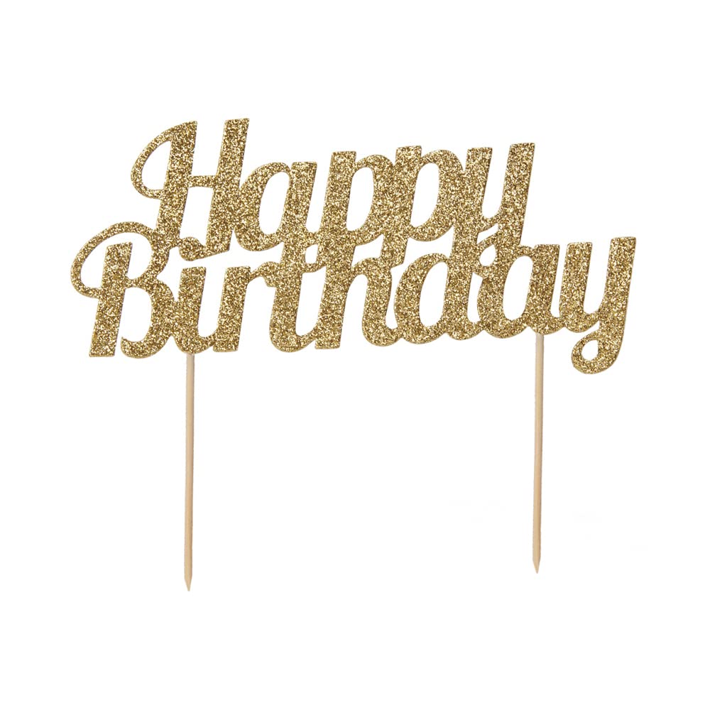 Anniversary House Gold Glitter Happy Birthday Cake Topper, 18 x 15 CM, Birthday Cake Decorations, Sturdy Paper, J088