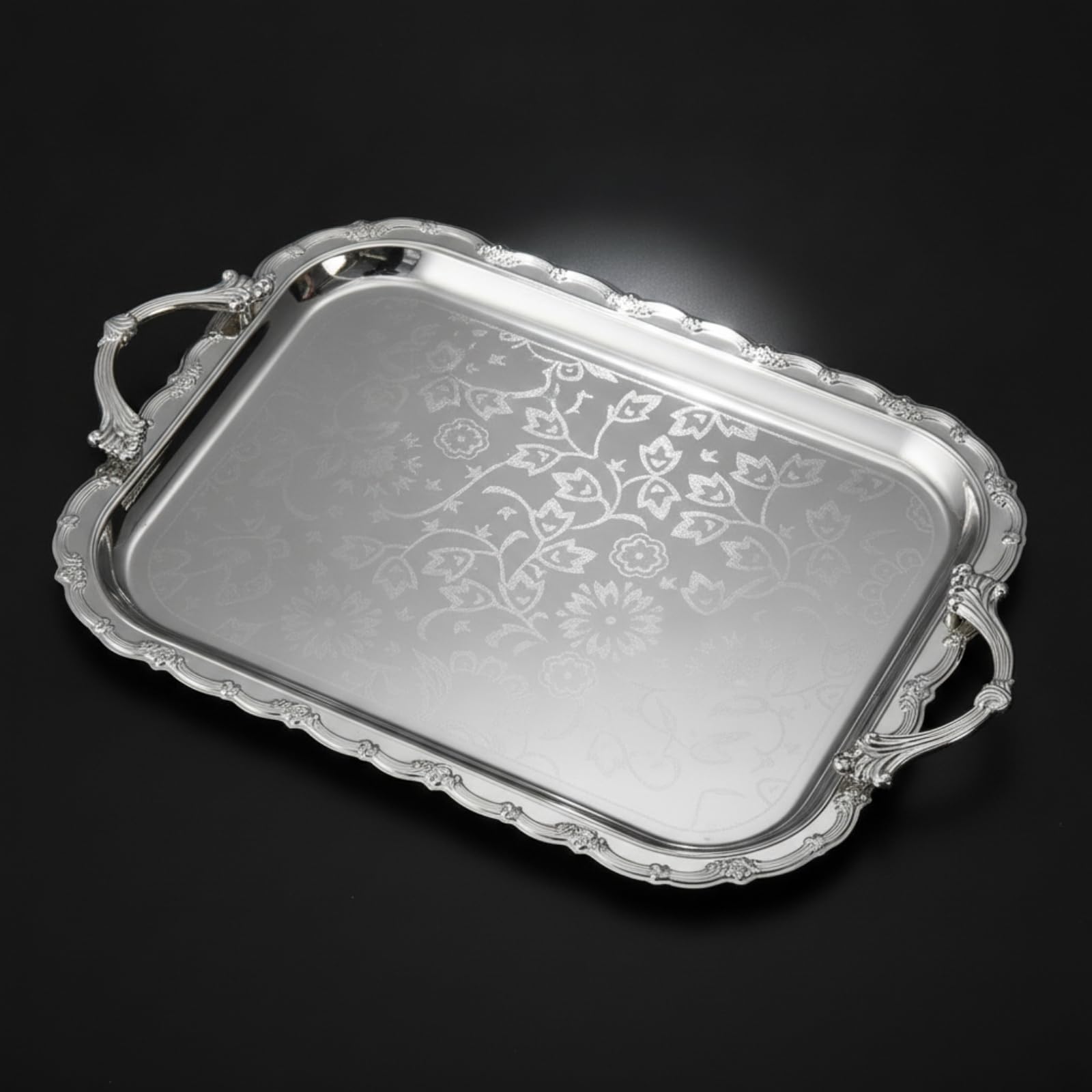 3 Piezas Banja con Patrón Floral en Relieve Pulida Banja Rectangular con Sobreelevados Ornamental para Comedor, M