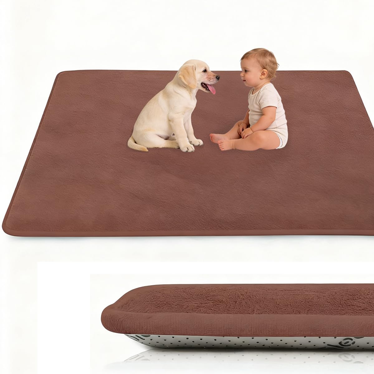 Voxirum 3 CM Thick Baby Foam Play Mat, Coffee Brown Memory Foam Crawling Mat, Coral Velvet Activity Rug, Extra Thick Baby Play Mat, Perfect Carpets for Kids Gift, Exercise and Crawling
