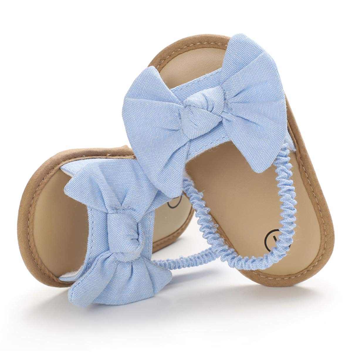 COSANKIM Infant Baby Girls Summer Sandals with Flower Soft Sole Newborn Toddler First Walker Crib Dress Shoes(12-18 months toddler 13 light blue)