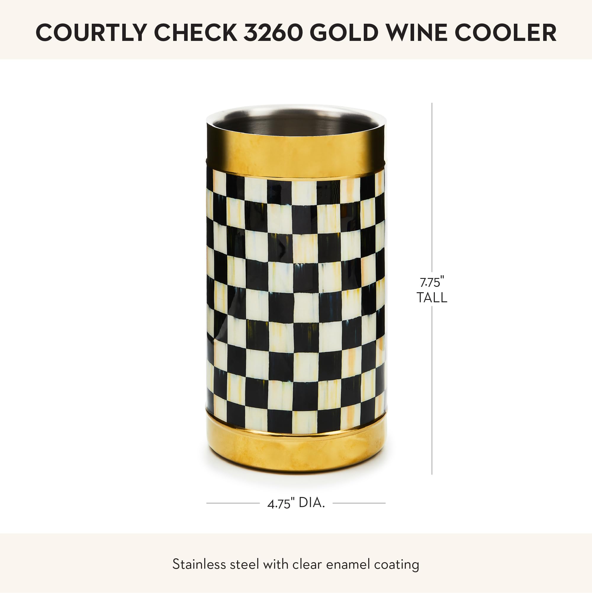 MACKENZIE-CHILDS 3260 Gold Wine Cooler, Black-and-White Courtly Check — Amazon image 4