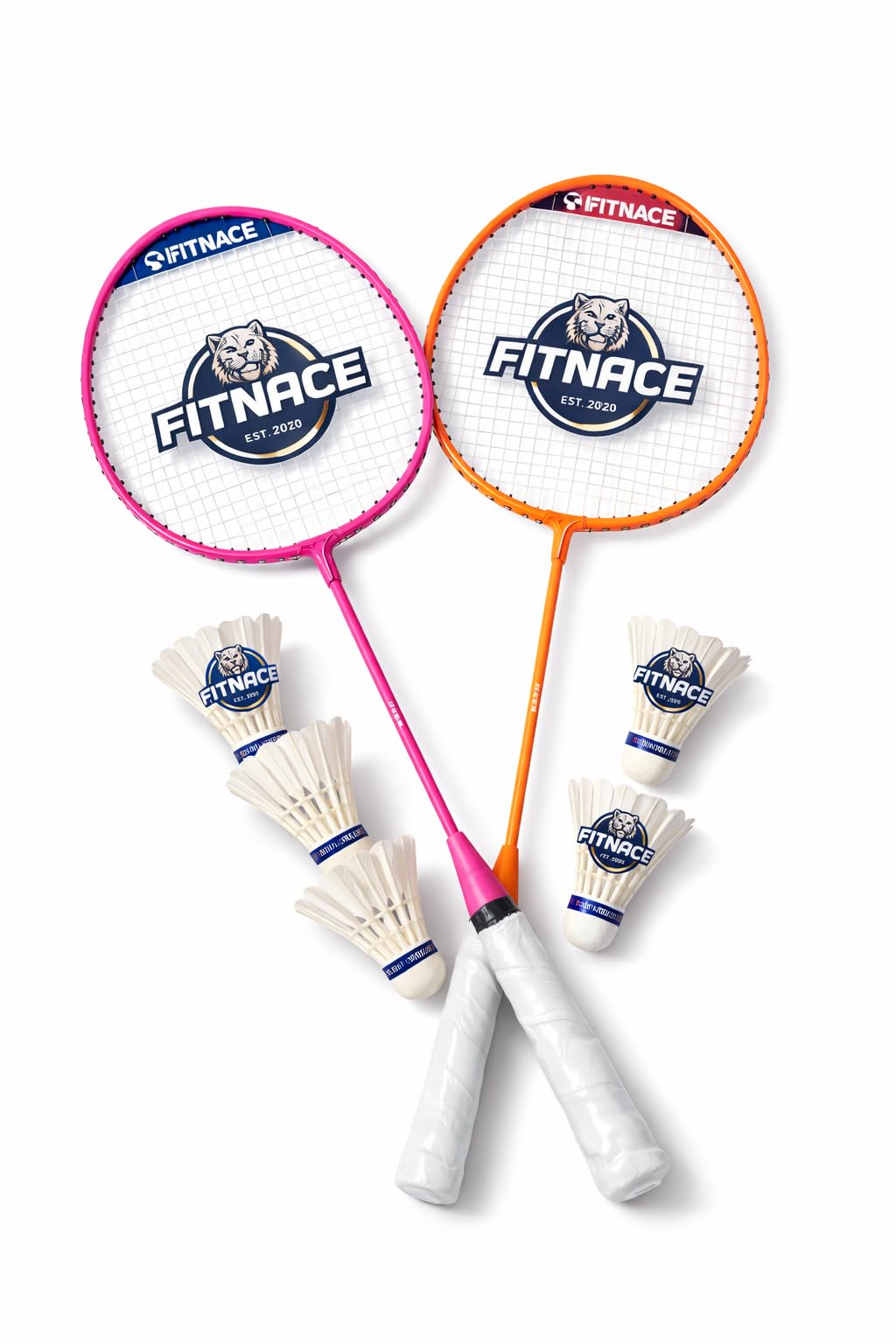 Aluminium Badminton Racket Set 2 Racquets with 5 Feather Shuttlecocks (Multi)-image-49