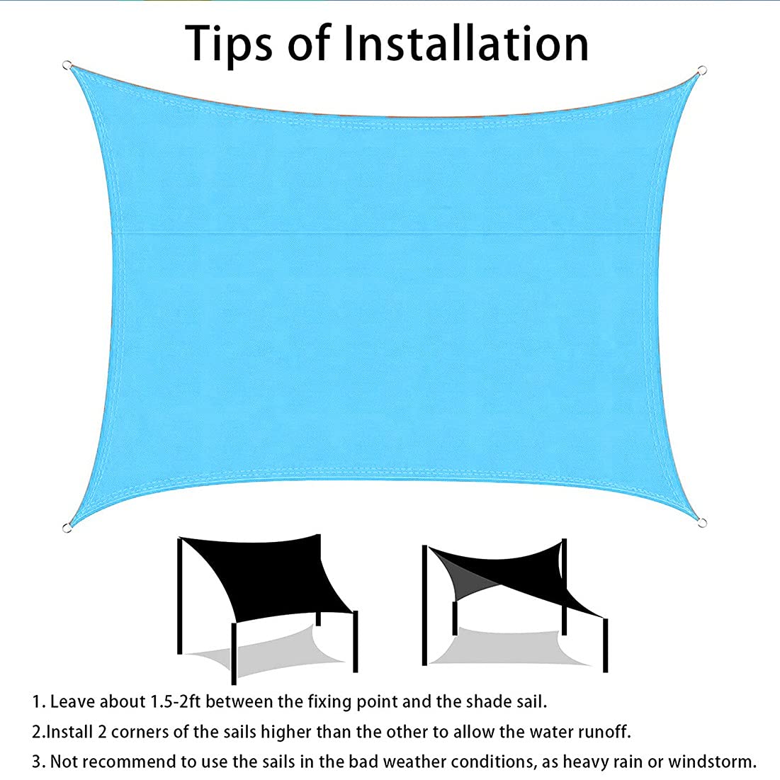 Voile D'ombrage Rectangulaire Permeable ​Polyester Résistant Aux Déchirures Protection des Rayons UV, Toile Imperméable pour Terrasse 3x3 pour Jardin Et Terrasseblue-3X3M