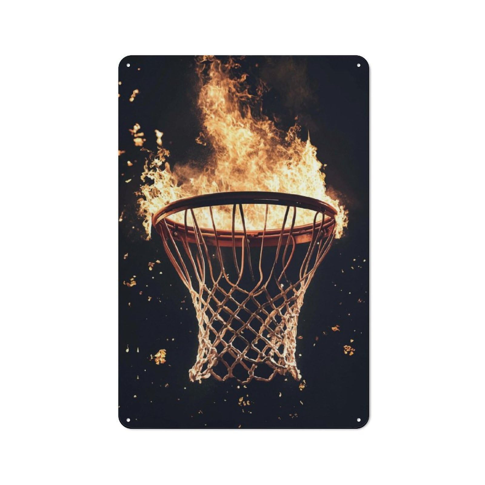 Junmoney Flaming Basketball Hoop Metal Plaque 30X20cm With For Pub Or Café, Rustic Decor, For Pub Decor Enthusiasts