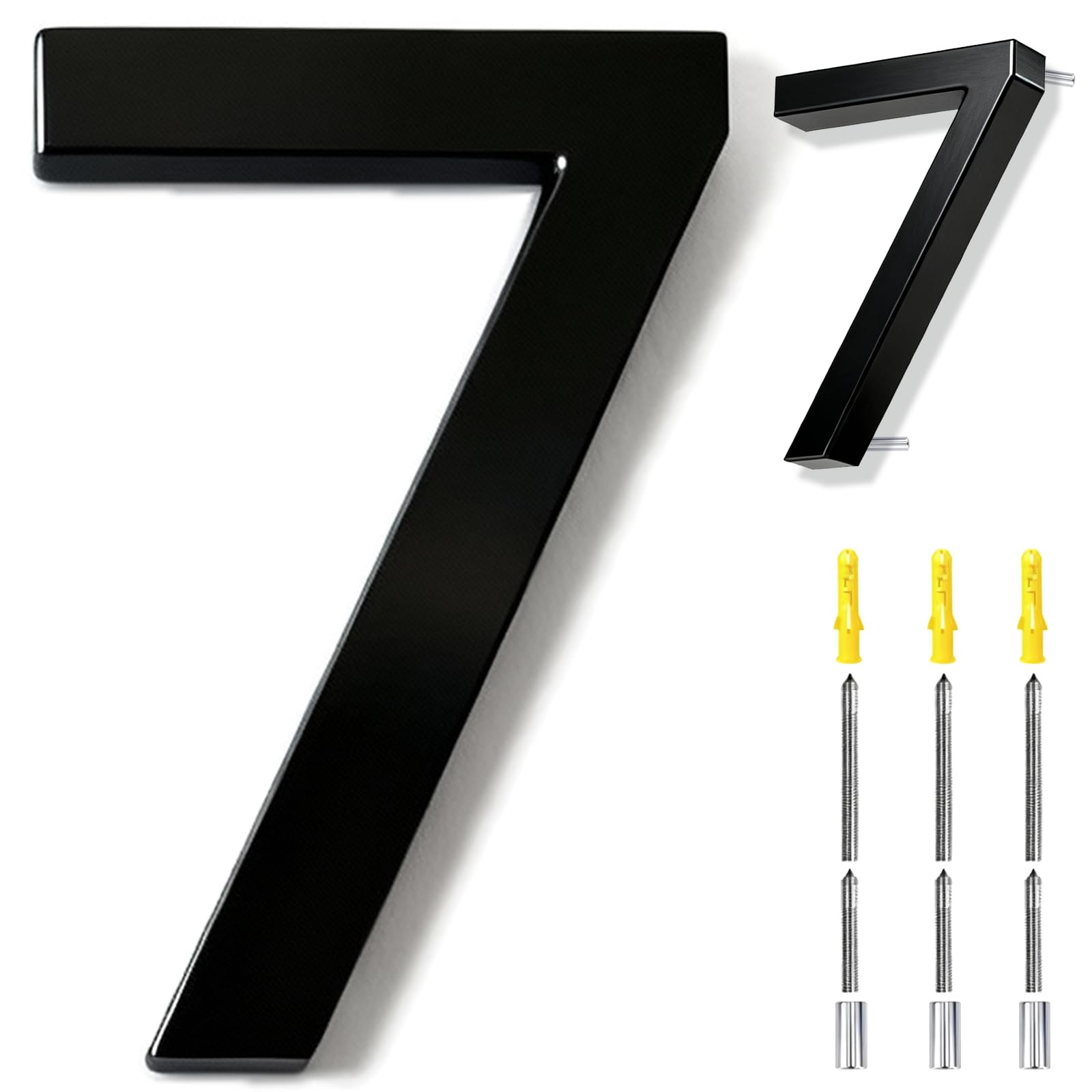 6 Inch House Numbers Black, 3D Floating Stainless Steel Address Door Number 6" with Nails Kit & Template, Zinc Alloy, Waterproof, Rust-resistant, Non-fading, for Home, Garage Gate, Street (7)