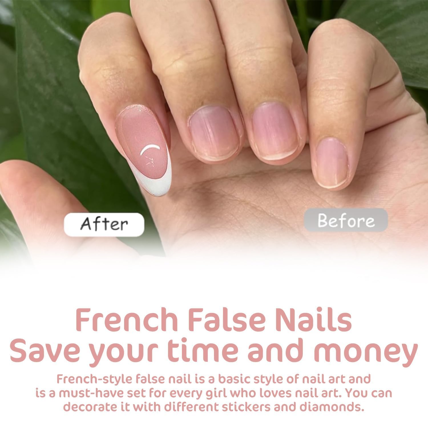 24Pcs Stick On Nails for Women Short Almond French Tip False Nails - Image 3