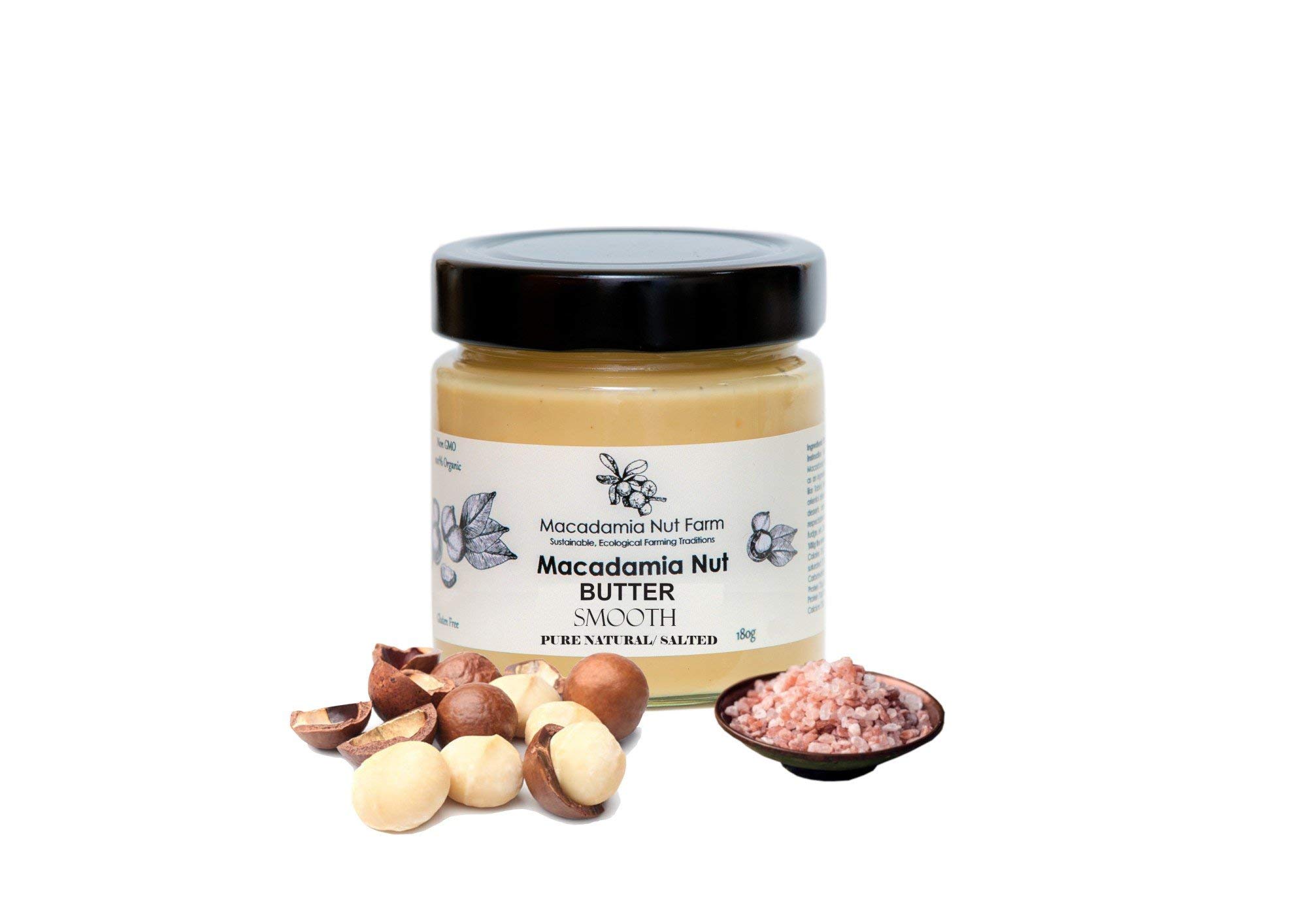 Macadamia Nut Farm - Nut Butter Smooth (naturally-lightly salted), Vegan, Gluten-Free, Non-GMO, Keto Friendly - 180g