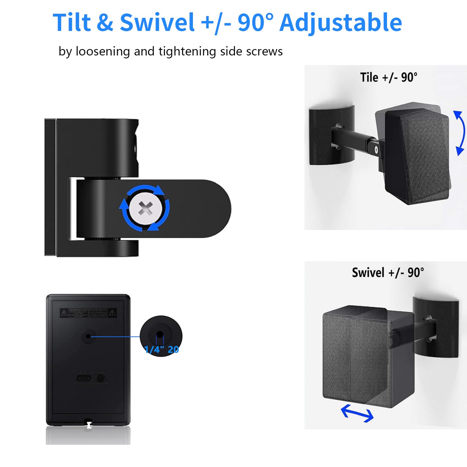 Supporto da parete e soffitto per altoparlanti Samsung Q950A/9500S/950T/990B/Q90R Echo Sound, inclinabile e girevole, regolabile, staffa di montaggio per altoparlante posteriore, nero (2 set)