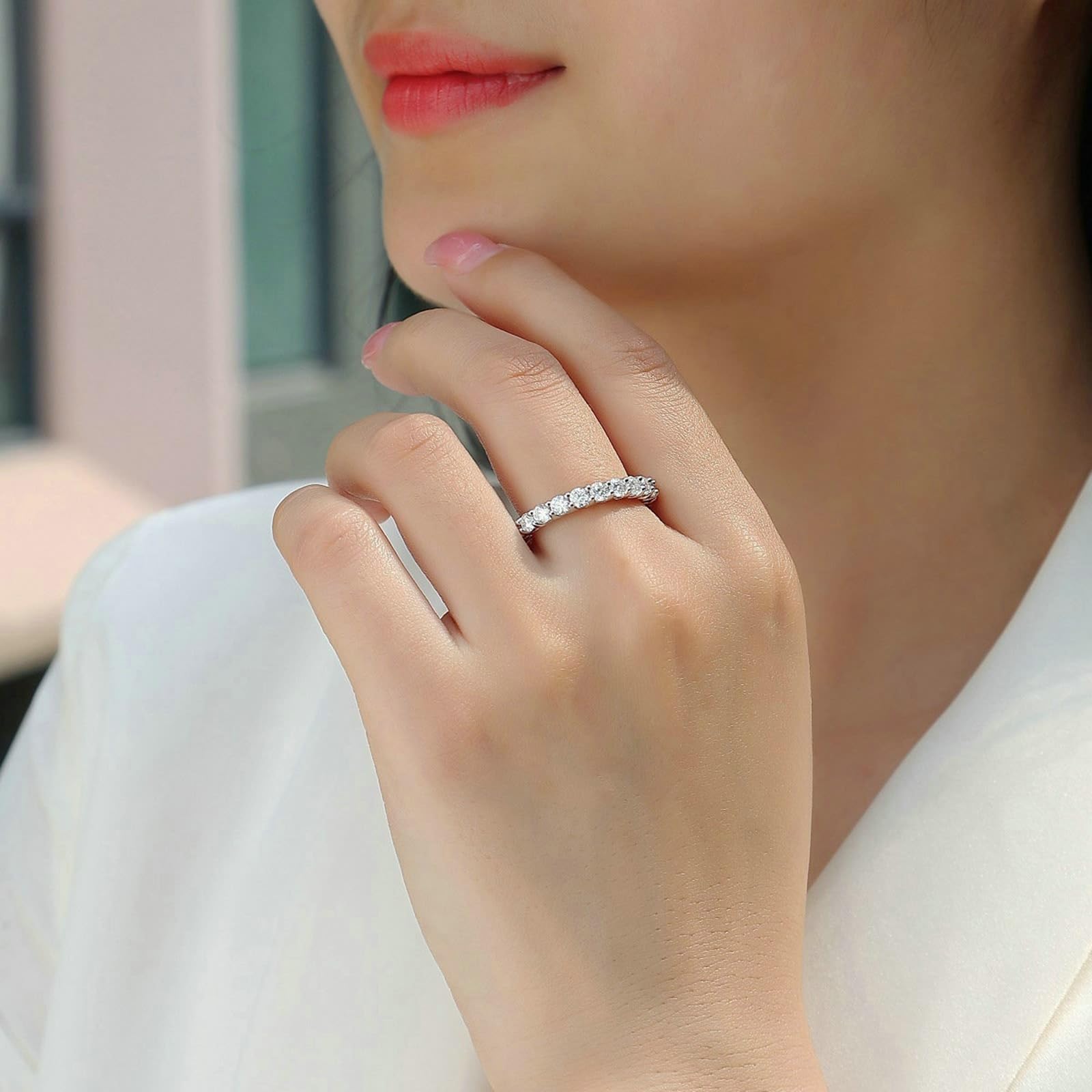 KnSam Anillo de boda de platino PT950, anillo de boda eterno con diamante creado en laboratorio, talla 53 (16,9)