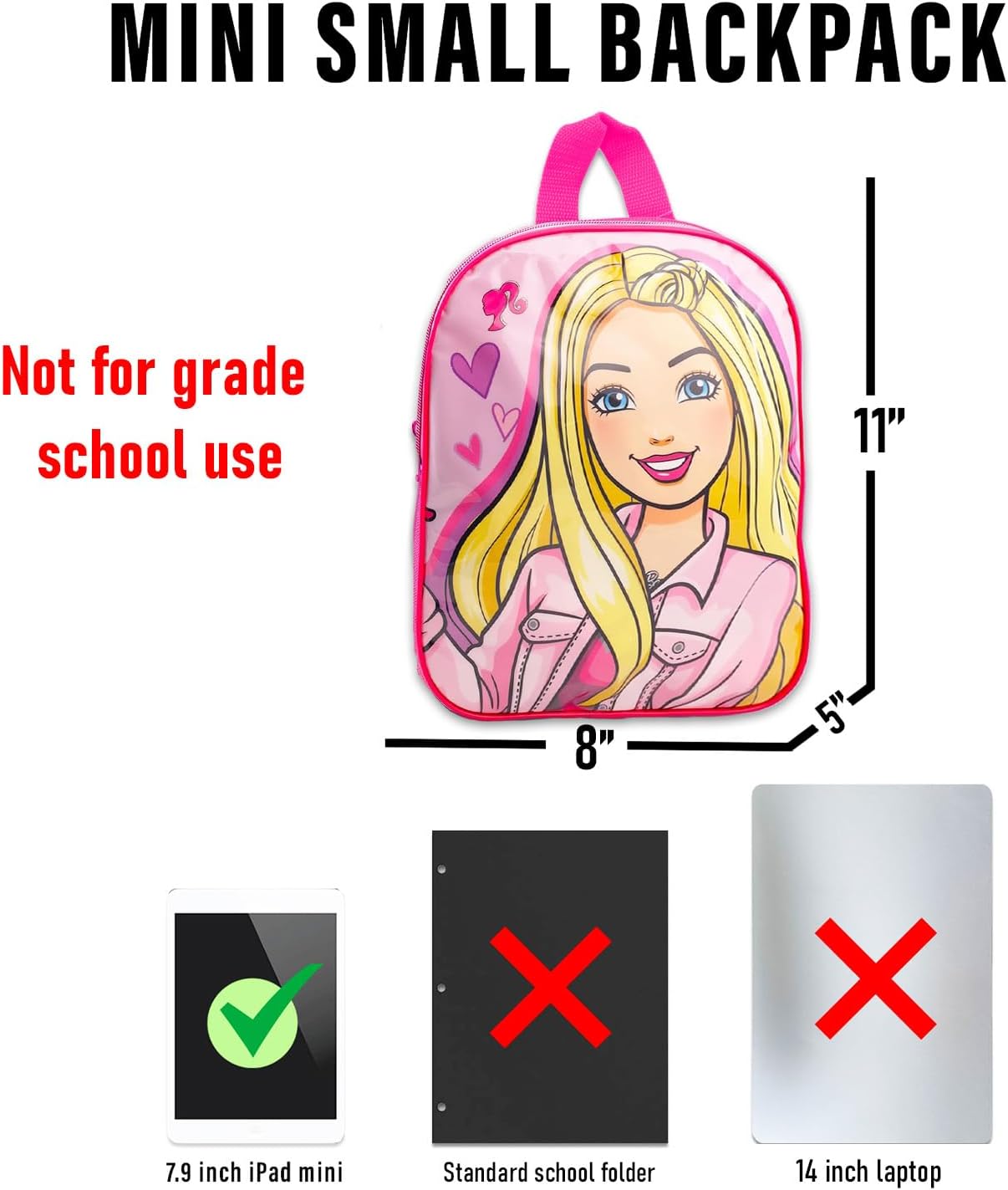 Barbie Mini Backpack with Lunch Box for Girls - Bundle with 11" School Bag, Lunch Bag Plus Tattoos, Water Bottle, and More | Barbie Girls Backpack Elementary School