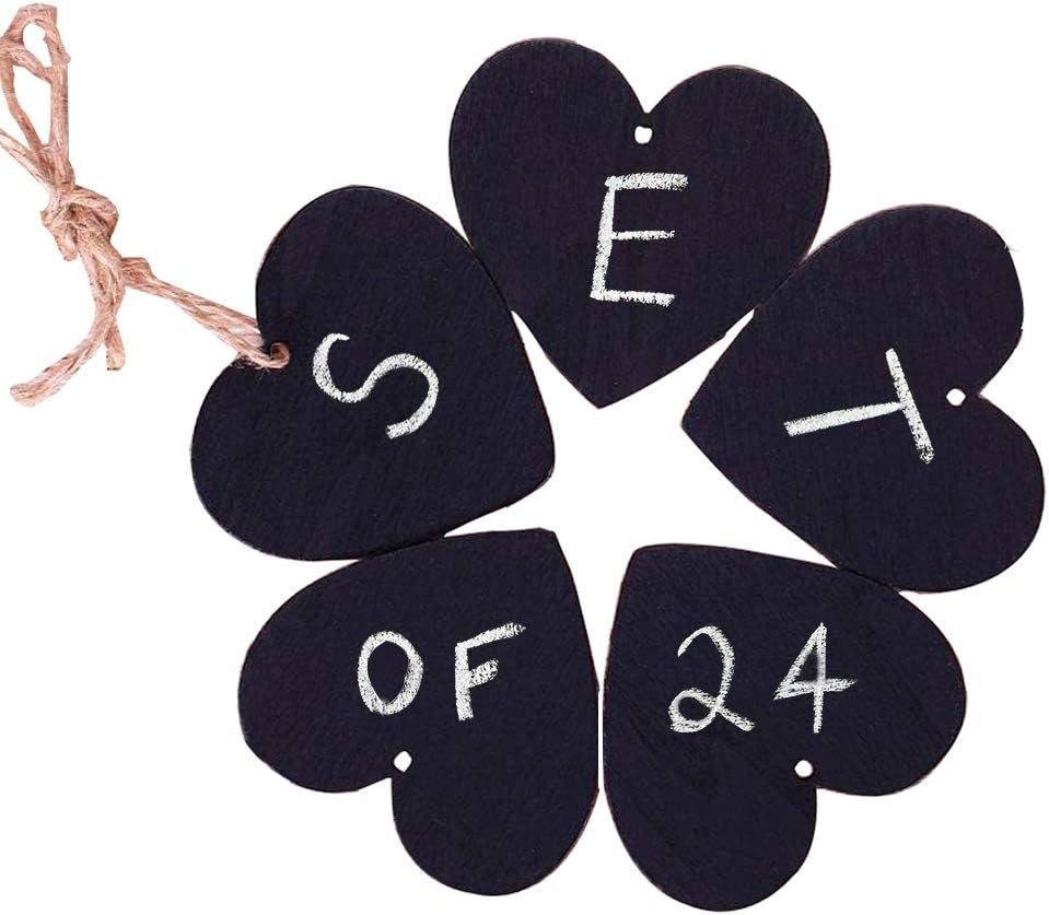 15Pcs Mini Heart Shaped Chalkboard Sign Hanging Double Sided Blackboard Message Board Hanging Signs for Signs, Weddings, Parties, Home, Garden Decorations