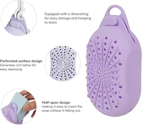 Silicone Soap Saver Bag & Exfoliating Loofah Pouch - Purple