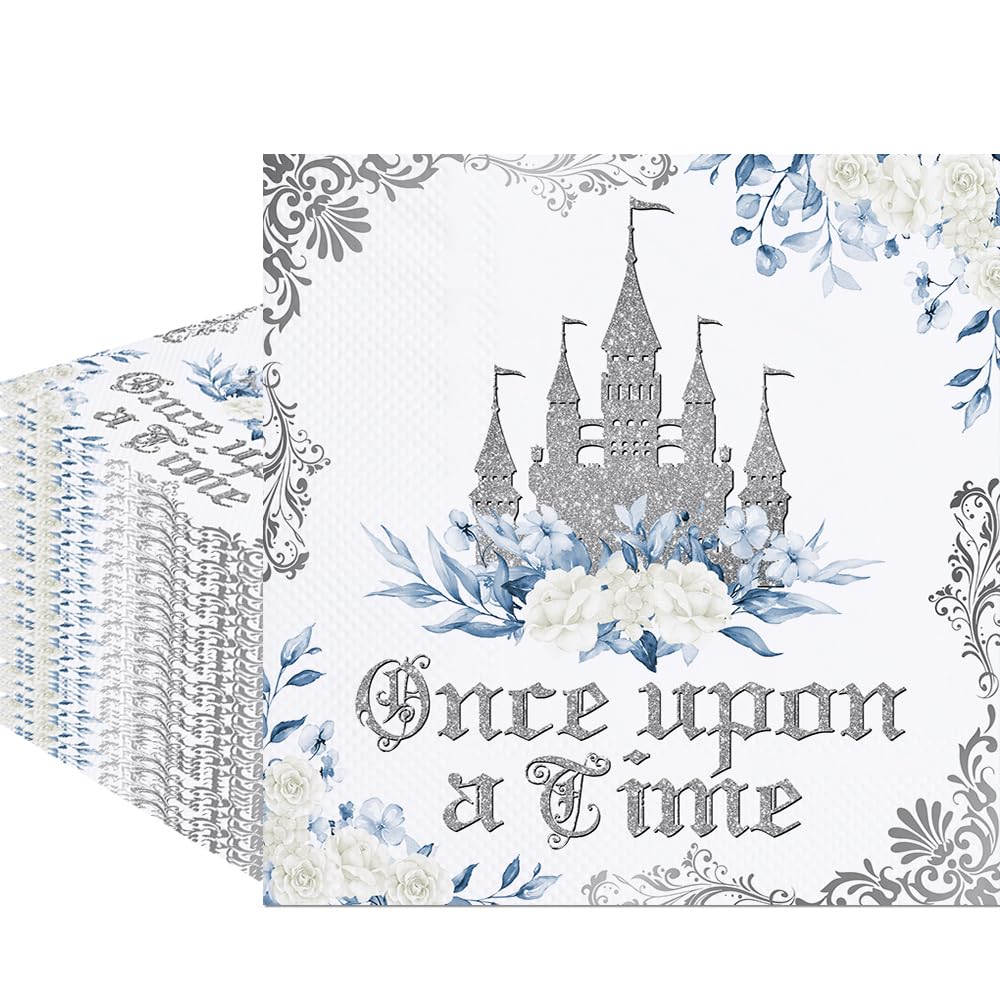 Fitumiw 80Pcs Once Upon a Time Paper Napkins Fairytale Princess Disposable Napkins for Girl's Birthday Castle Printed Decorative Napkins for Party