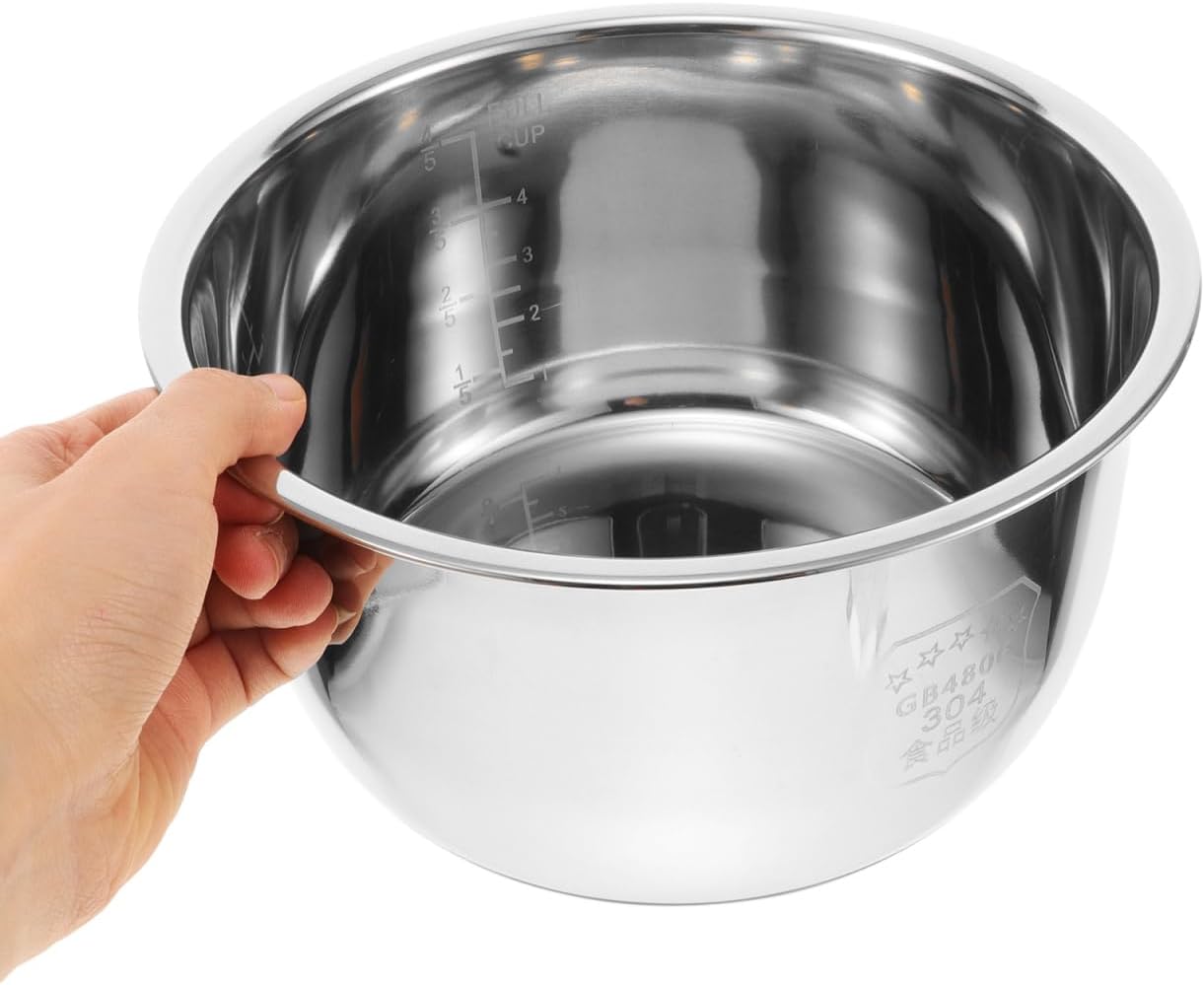 304 Stainless Steel Rice Cooker Inner Pot Non Stick 3L Replacement Cooking Pot Compatible with Electric Rice and Grain Cookers 8.25X8.25X4.33 Inches