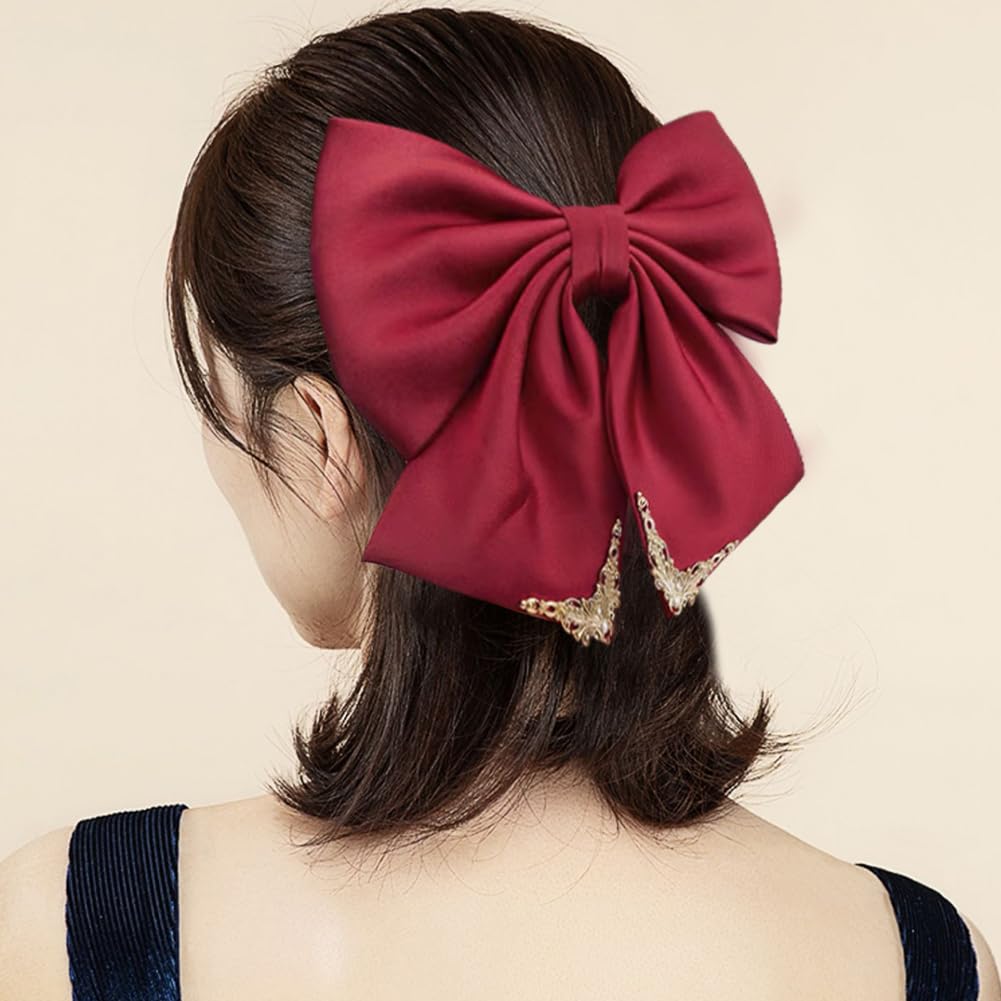 JKQBUX French hair bow clip Court retro big Bow Barrettes Hair Clip Hair Bow Clip Hair Accessories for Women Girl Wedding Party Christmas - Image 4