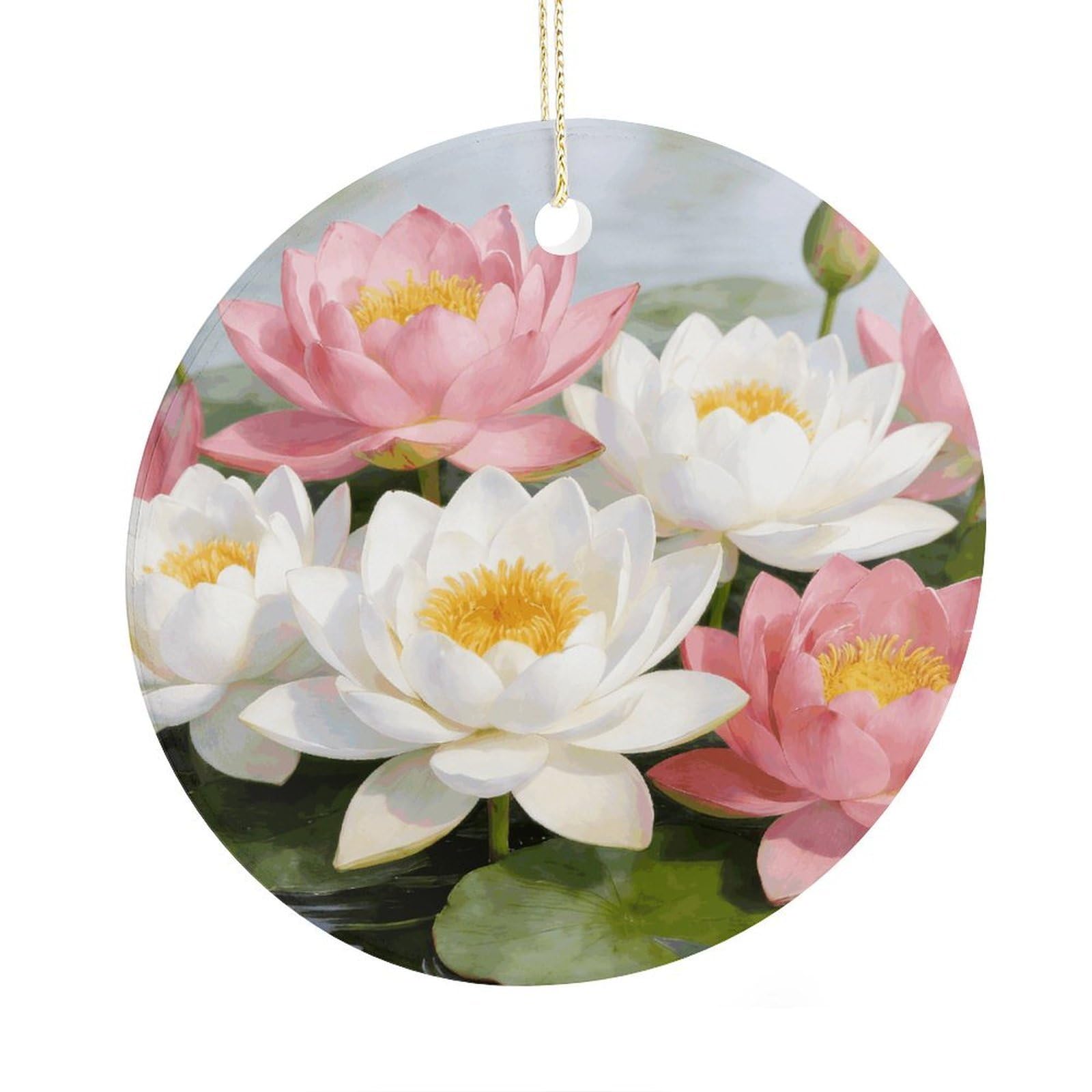 Fodpand Women's Style Clear Pond Lotus Rhythms Ceramic Christmas Ornament,Wall Hanging Decor Windows Hanging Decor Best Friend Birthday Gifts, Friendship Gifts Car Hanging Ornament Gift For Girls, Teachers 2.9 In