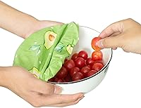 Vista 3 de Ochine 3 fundas reutilizables para cuencos, verdes, redondas, modernas, contemporáneas, de algodón, tela con forro, fundas para cuencos